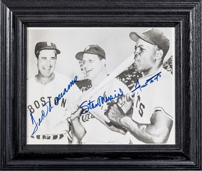 Ted Williams, Stan Musial, & Willie Mays Multi Signed Photo in 13x11 Framed (JSA)